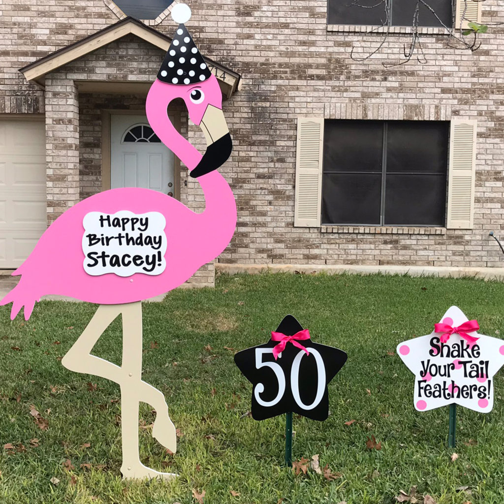 Happy Birthday Flamingo Yard sign, greater Baton Rouge